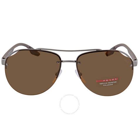 Prada Linea Rossa Polarized Brown Pilot Men's Sunglasses PS 